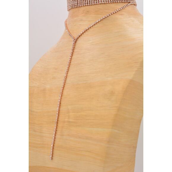 Vintage Crystal Choker Necklace Y Drop Chain Rhinestone Shiny Gold Tone 90s BinI - Picture 9 of 12